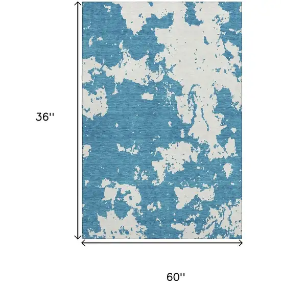 Teal And Ivory Abstract Washable Area Rug With UV Protection Photo 3