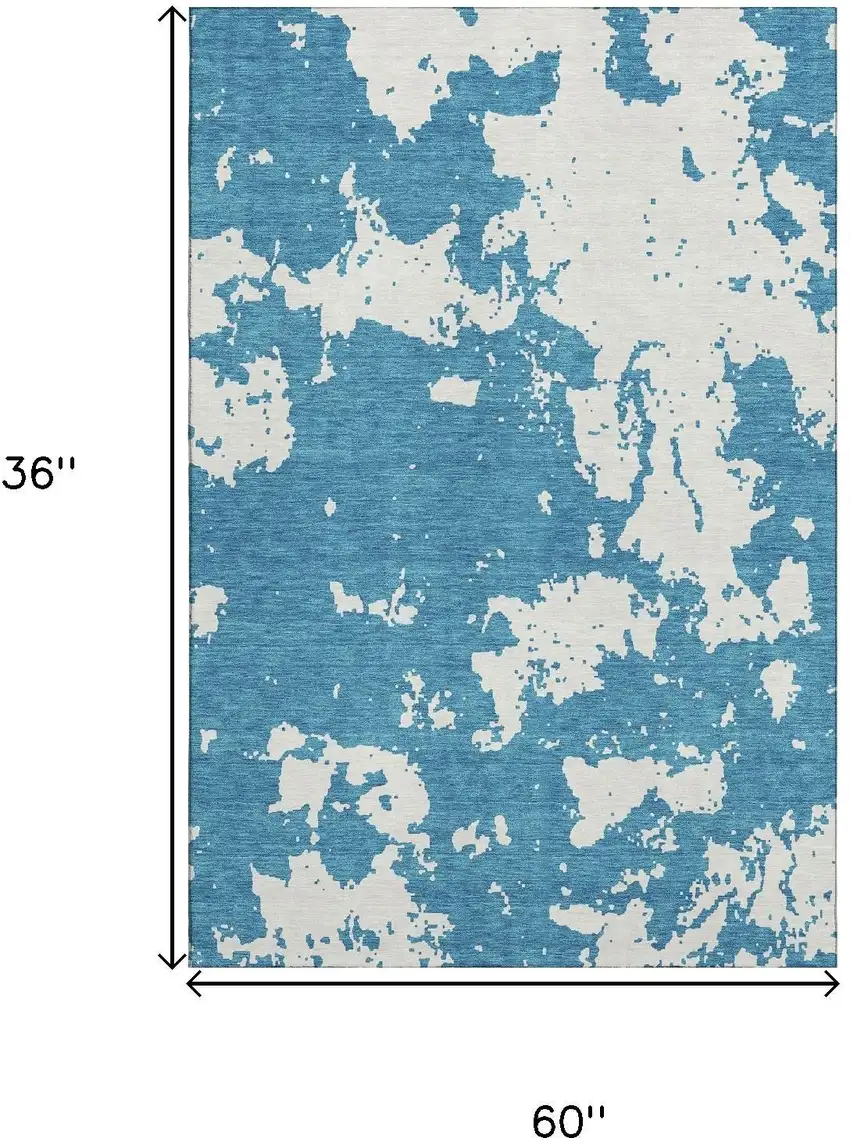 Teal And Ivory Abstract Washable Area Rug With UV Protection Photo 3
