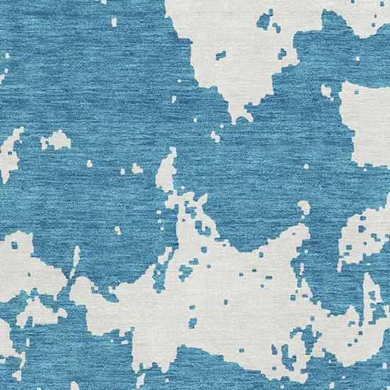 Teal And Ivory Abstract Washable Area Rug With UV Protection Photo 4