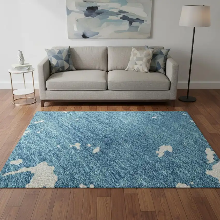 Teal And Ivory Abstract Washable Area Rug With UV Protection Photo 2