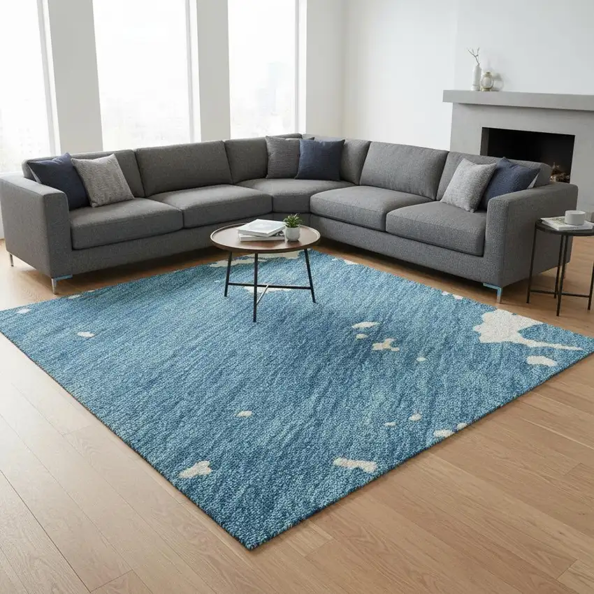 Teal And Ivory Abstract Washable Area Rug With UV Protection Photo 2