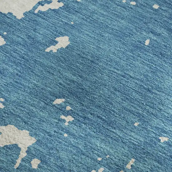 Teal And Ivory Abstract Washable Area Rug With UV Protection Photo 4