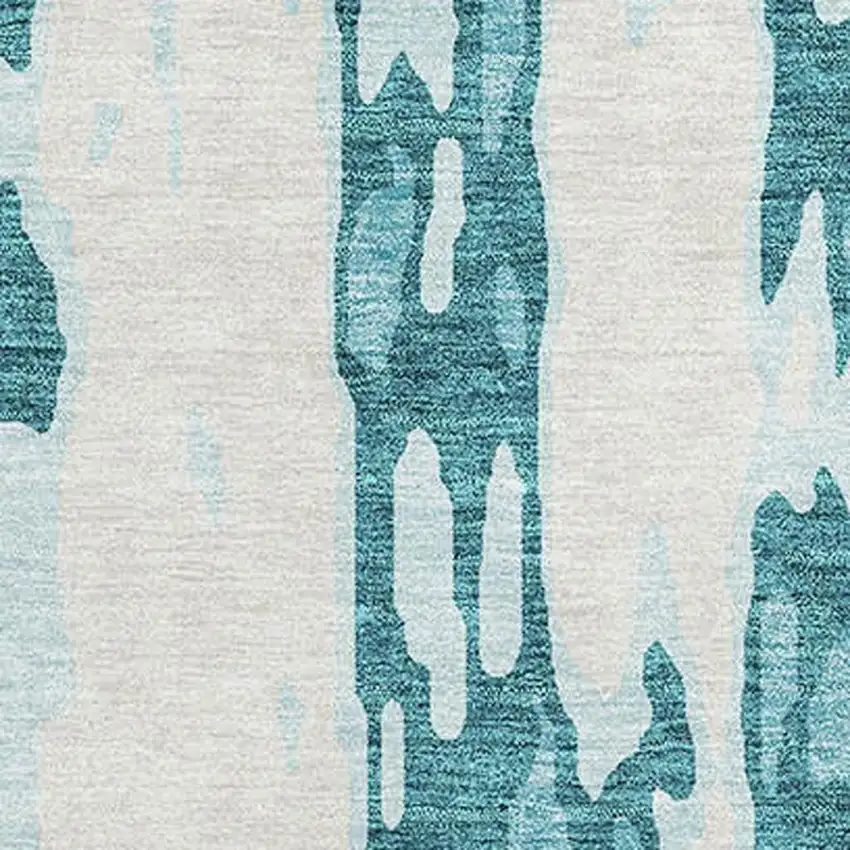 Teal And Ivory Abstract Washable Area Rug With UV Protection Photo 2