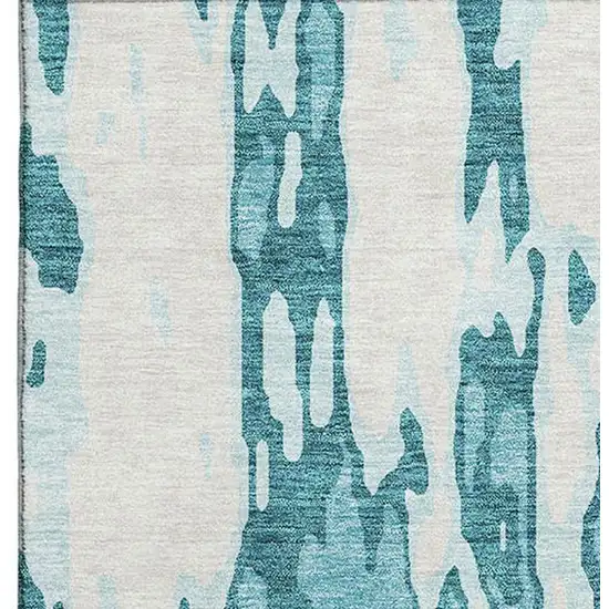 Teal And Ivory Abstract Washable Area Rug With UV Protection Photo 3