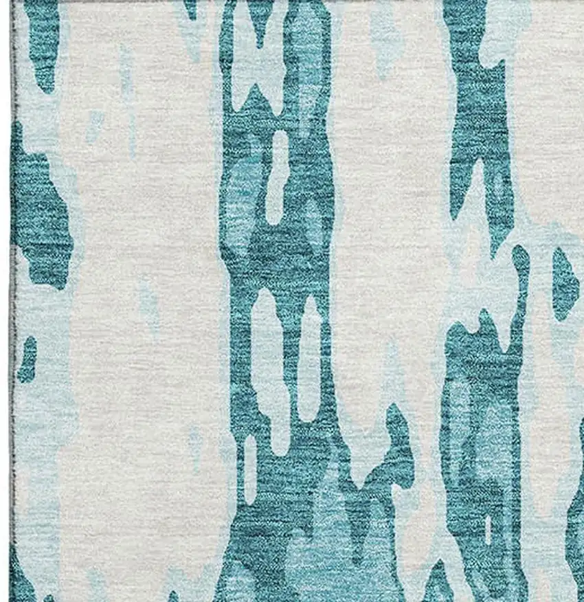 Teal And Ivory Abstract Washable Area Rug With UV Protection Photo 3