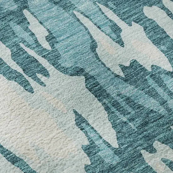 Teal And Ivory Abstract Washable Area Rug With UV Protection Photo 8