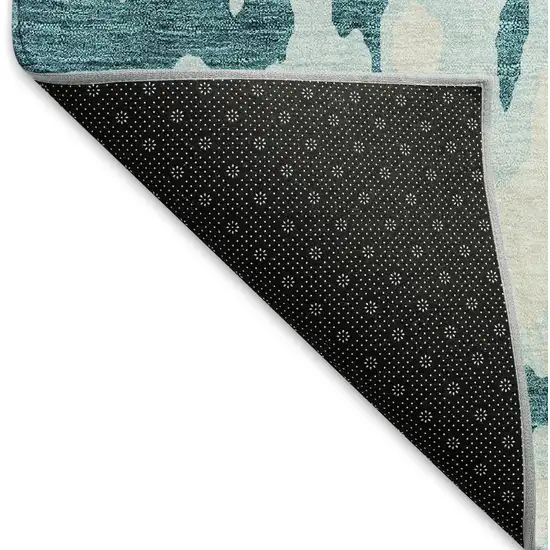 Teal And Ivory Abstract Washable Area Rug With UV Protection Photo 5