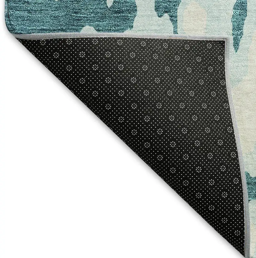Teal And Ivory Abstract Washable Area Rug With UV Protection Photo 5