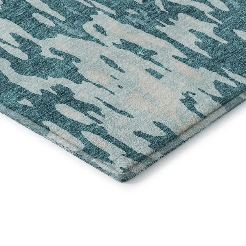 Teal And Ivory Abstract Washable Area Rug With UV Protection Photo 6