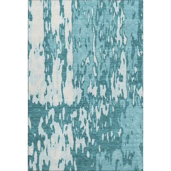 Teal And Ivory Abstract Washable Area Rug With UV Protection Photo 1