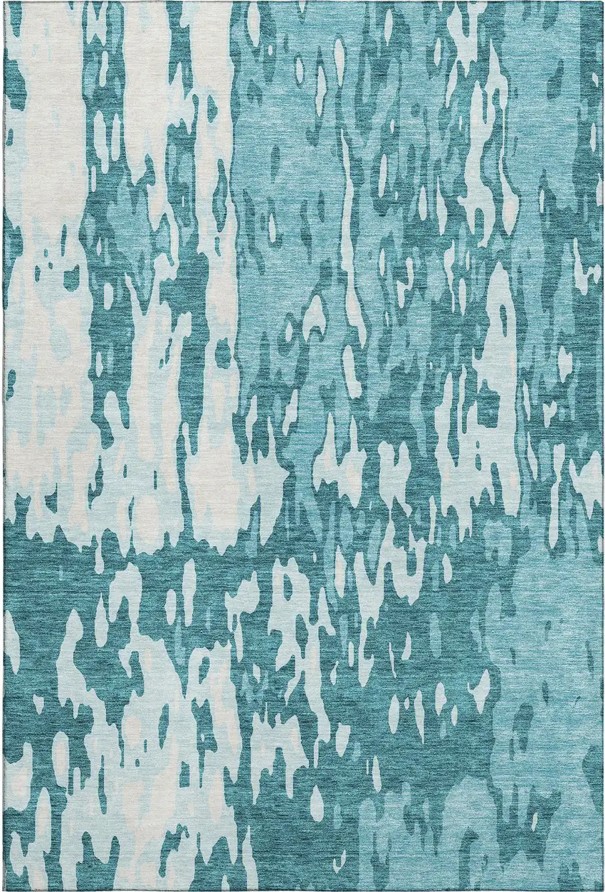 Teal And Ivory Abstract Washable Area Rug With UV Protection Photo 1