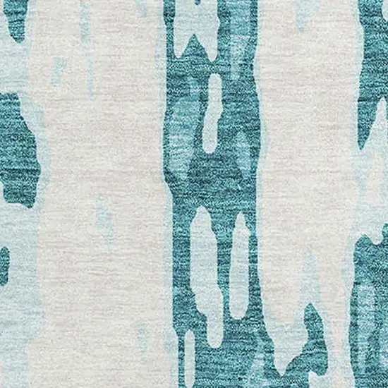 Teal And Ivory Abstract Washable Area Rug With UV Protection Photo 2