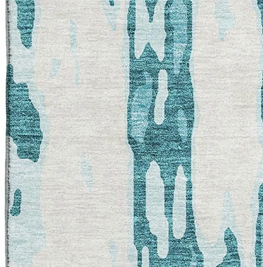 Teal And Ivory Abstract Washable Area Rug With UV Protection Photo 2
