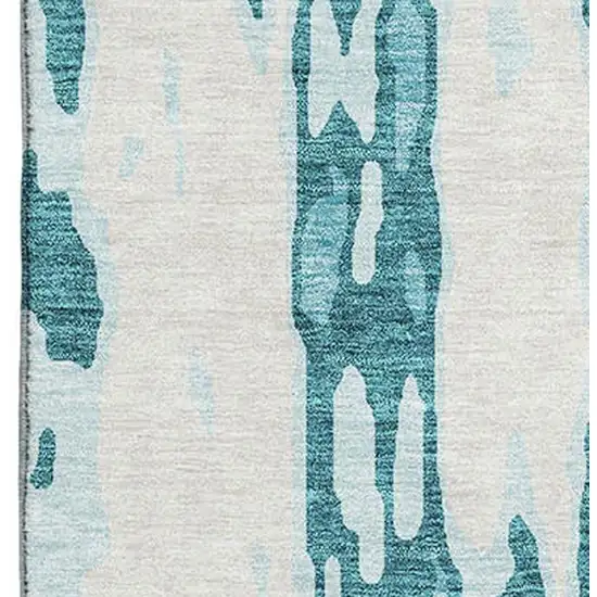 Teal And Ivory Abstract Washable Area Rug With UV Protection Photo 2