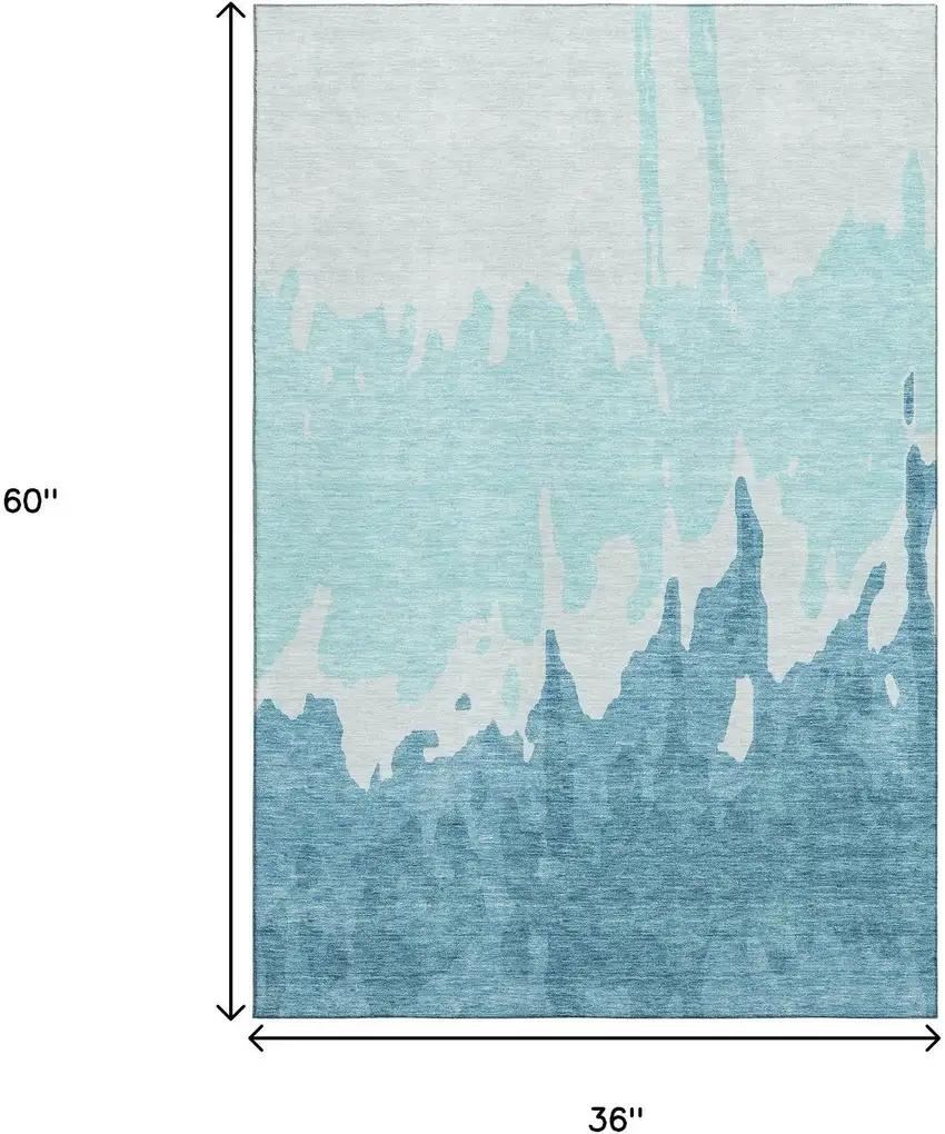 Teal And Ivory Abstract Washable Area Rug With UV Protection Photo 9