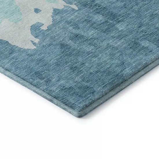 Teal And Ivory Abstract Washable Area Rug With UV Protection Photo 7