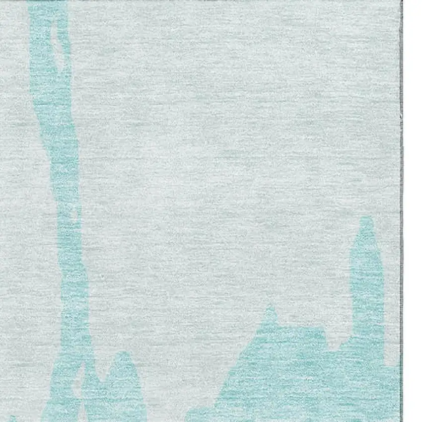 Teal And Ivory Abstract Washable Area Rug With UV Protection Photo 2