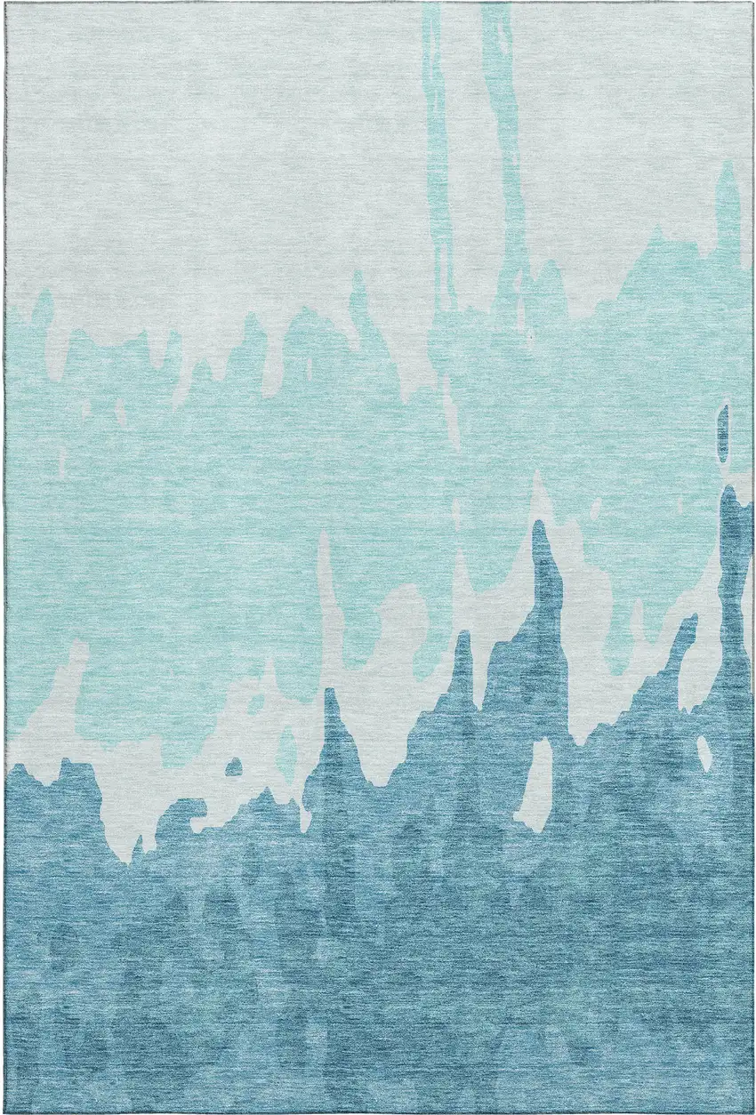 Teal And Ivory Abstract Washable Area Rug With UV Protection Photo 1