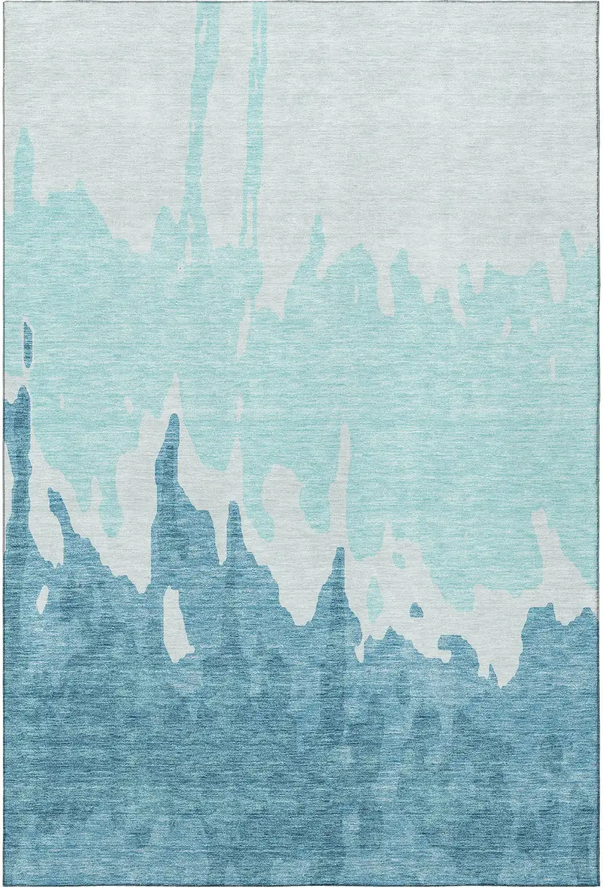 Teal And Ivory Abstract Washable Area Rug With UV Protection Photo 3