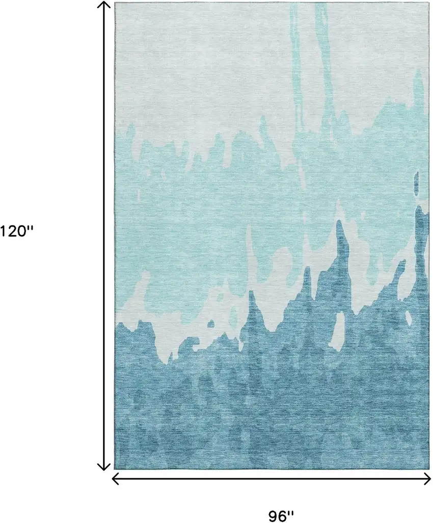 Teal And Ivory Abstract Washable Area Rug With UV Protection Photo 8
