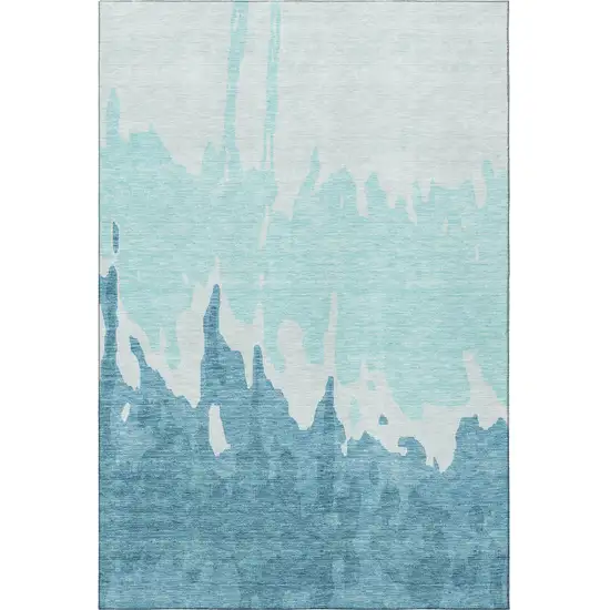 Teal And Ivory Abstract Washable Area Rug With UV Protection Photo 3