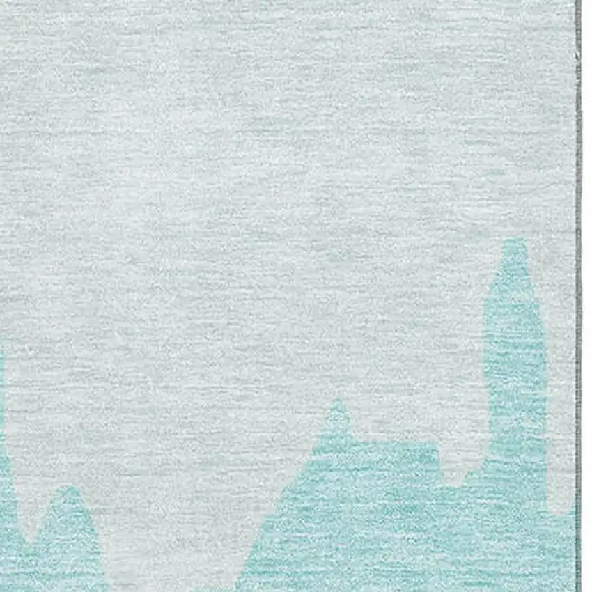 Teal And Ivory Abstract Washable Area Rug With UV Protection Photo 2