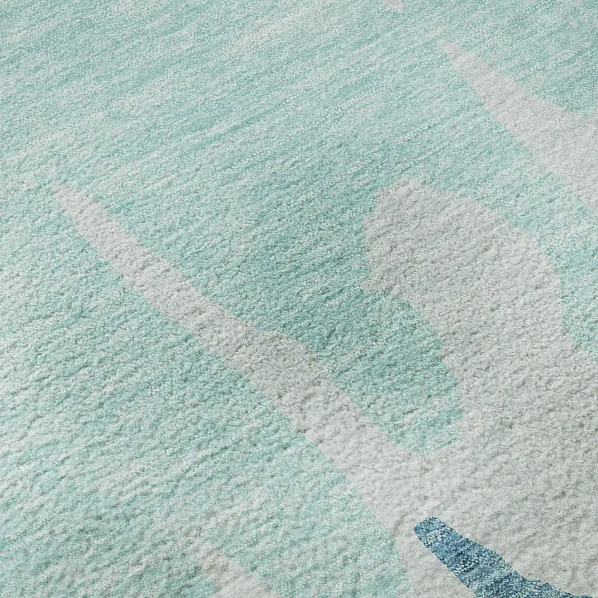 Teal And Ivory Abstract Washable Area Rug With UV Protection Photo 9