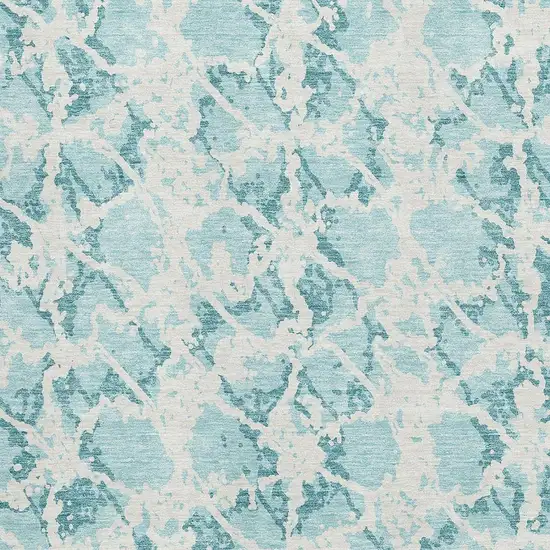 Teal And Ivory Abstract Washable Area Rug With UV Protection Photo 2
