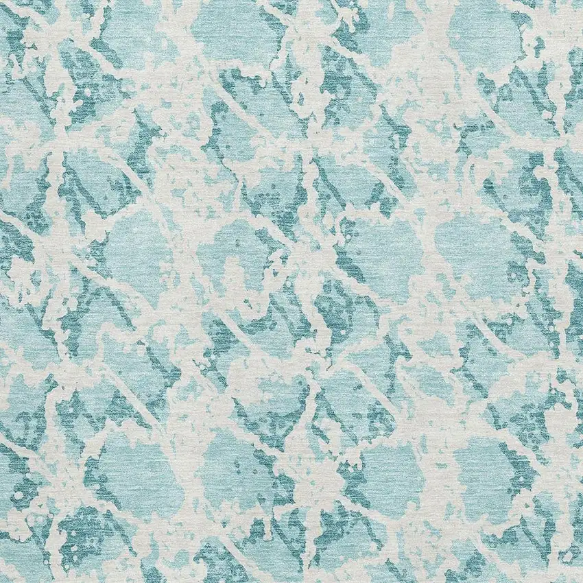 Teal And Ivory Abstract Washable Area Rug With UV Protection Photo 2
