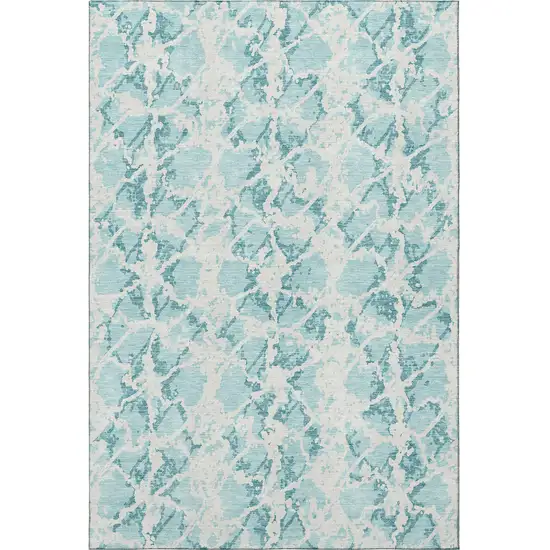 Teal And Ivory Abstract Washable Area Rug With UV Protection Photo 3