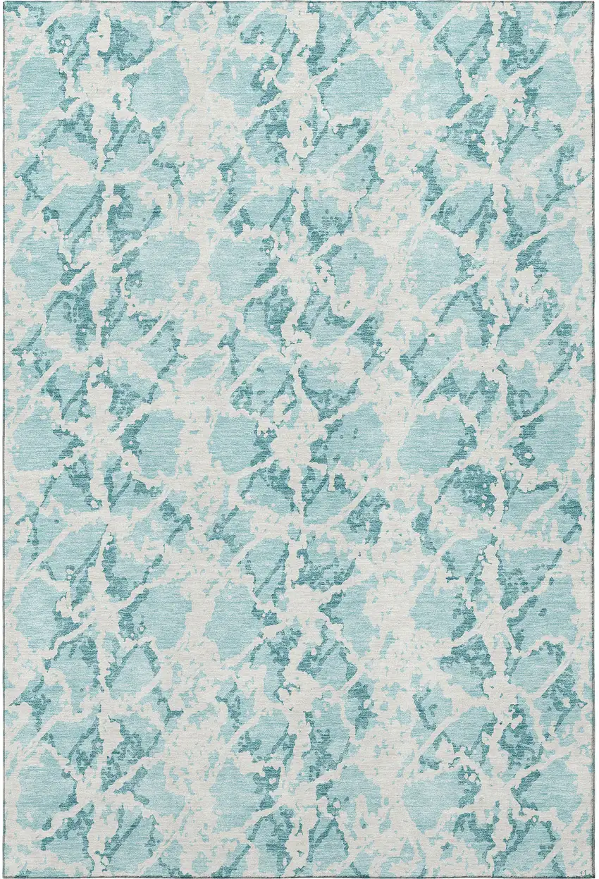 Teal And Ivory Abstract Washable Area Rug With UV Protection Photo 3