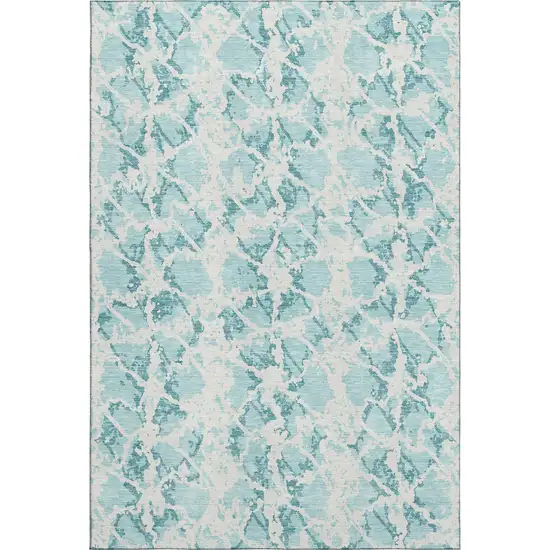 Teal And Ivory Abstract Washable Area Rug With UV Protection Photo 1