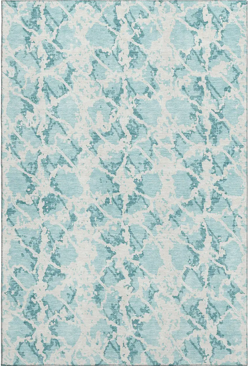 Teal And Ivory Abstract Washable Area Rug With UV Protection Photo 1