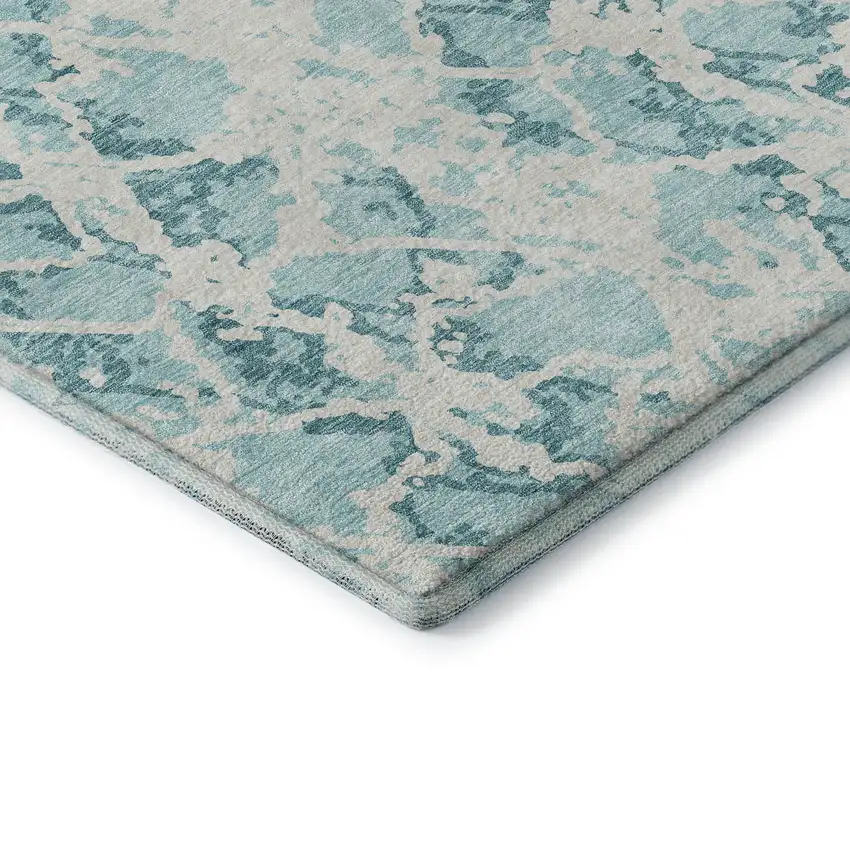 Teal And Ivory Abstract Washable Area Rug With UV Protection Photo 7