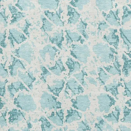 Teal And Ivory Abstract Washable Area Rug With UV Protection Photo 2