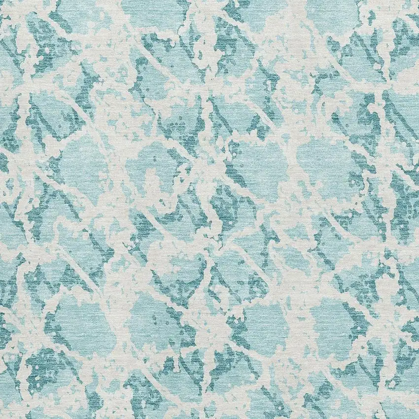 Teal And Ivory Abstract Washable Area Rug With UV Protection Photo 2