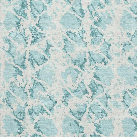 Teal And Ivory Abstract Washable Area Rug With UV Protection Photo 2