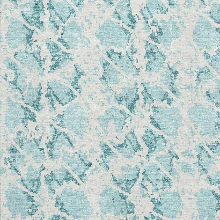 Teal And Ivory Abstract Washable Area Rug With UV Protection Photo 2