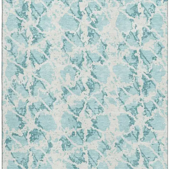 Teal And Ivory Abstract Washable Area Rug With UV Protection Photo 3