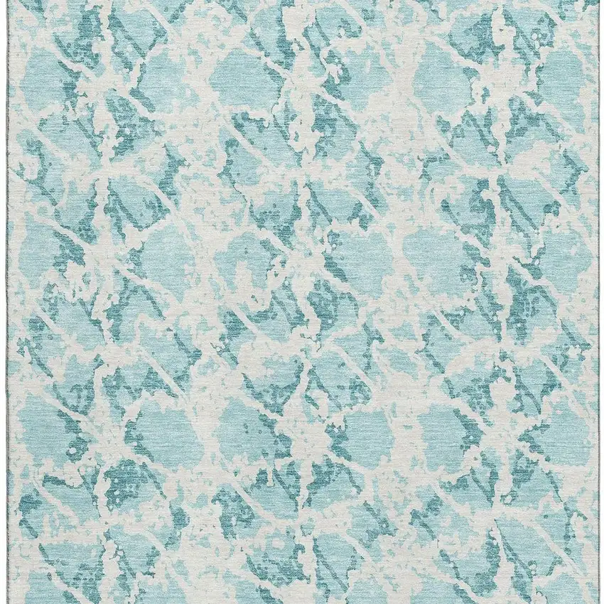 Teal And Ivory Abstract Washable Area Rug With UV Protection Photo 3
