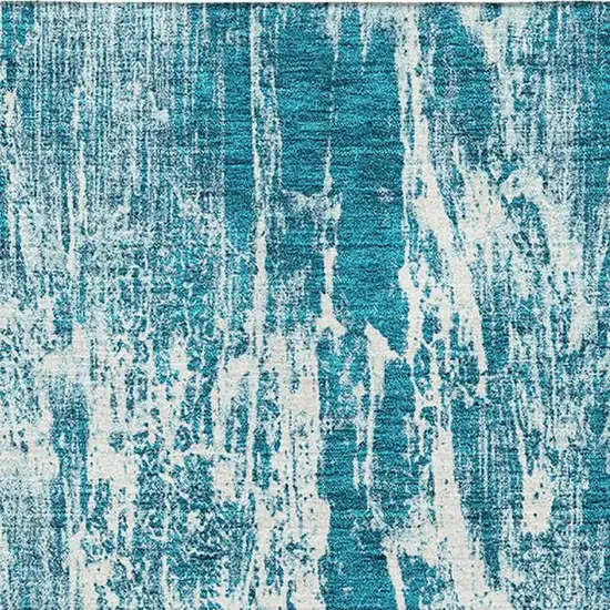 Teal And Ivory Abstract Washable Area Rug With UV Protection Photo 2