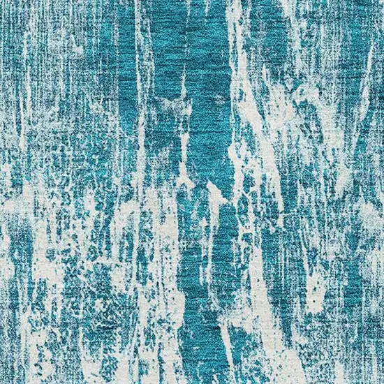 Teal And Ivory Abstract Washable Area Rug With UV Protection Photo 2