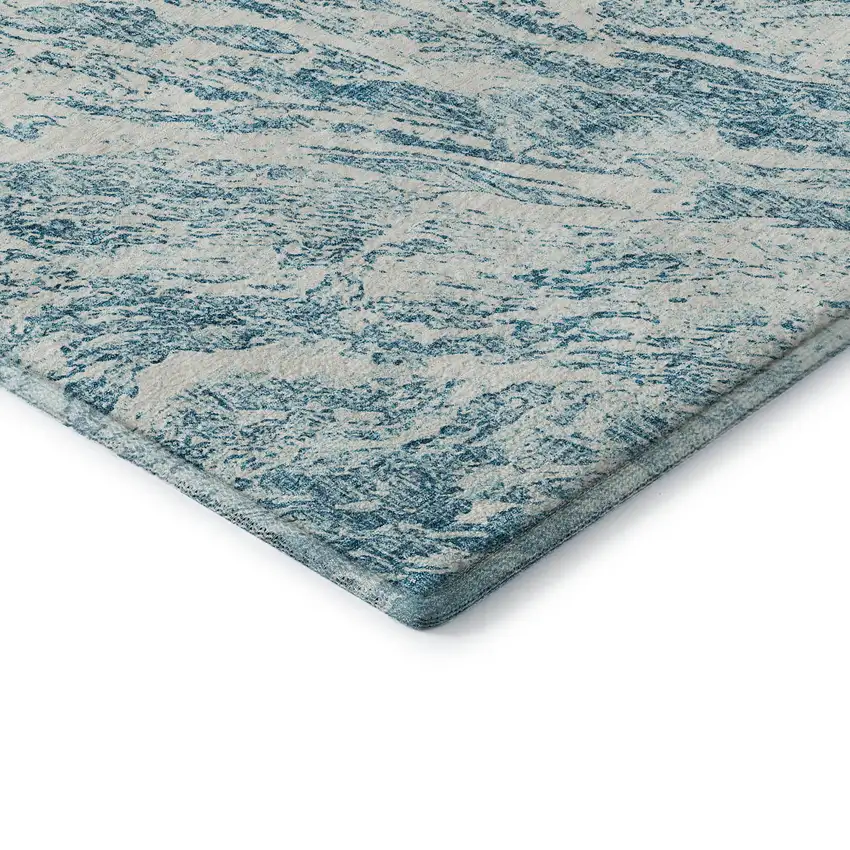 Teal And Ivory Abstract Washable Area Rug With UV Protection Photo 7