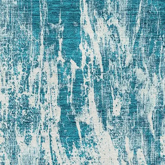 Teal And Ivory Abstract Washable Area Rug With UV Protection Photo 2