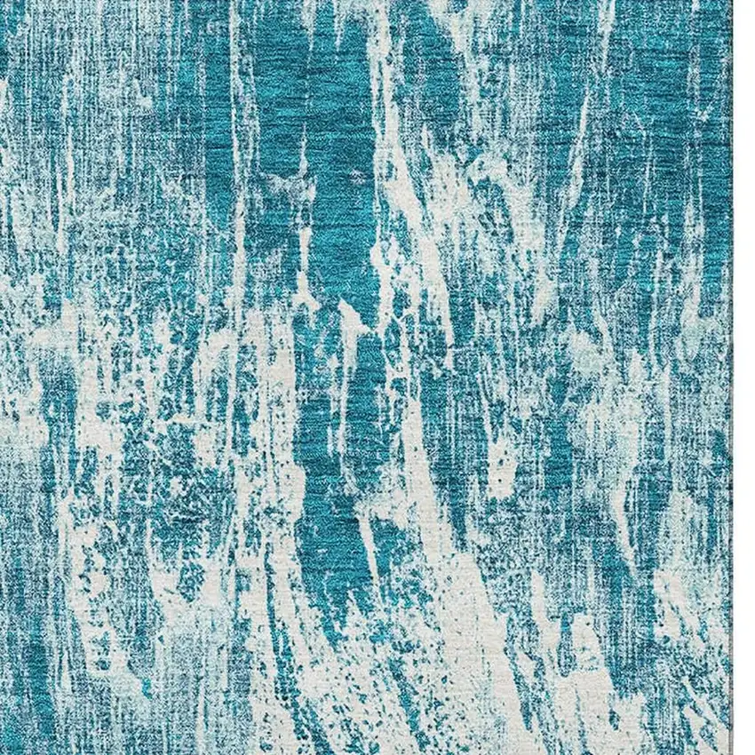 Teal And Ivory Abstract Washable Area Rug With UV Protection Photo 3