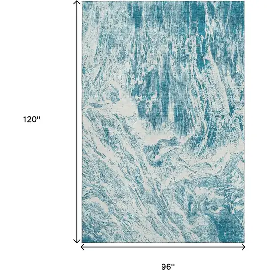 Teal And Ivory Abstract Washable Area Rug With UV Protection Photo 8