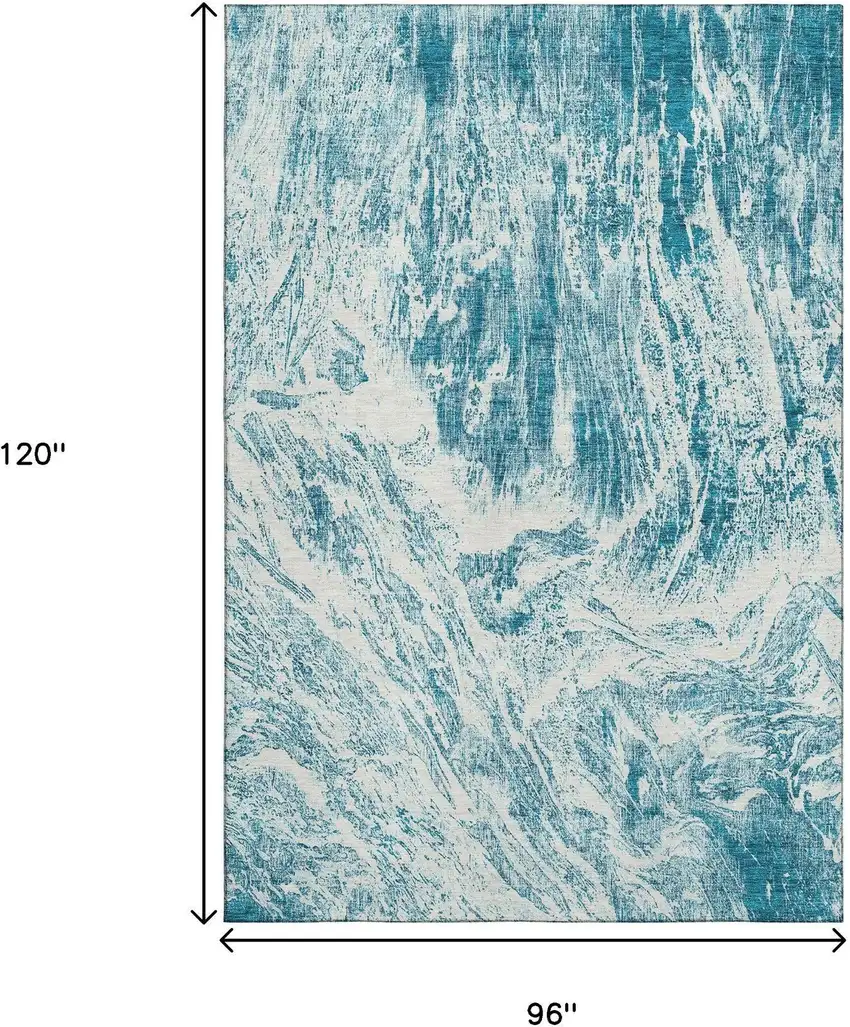 Teal And Ivory Abstract Washable Area Rug With UV Protection Photo 8