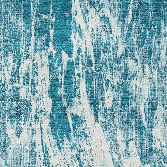Teal And Ivory Abstract Washable Area Rug With UV Protection Photo 2