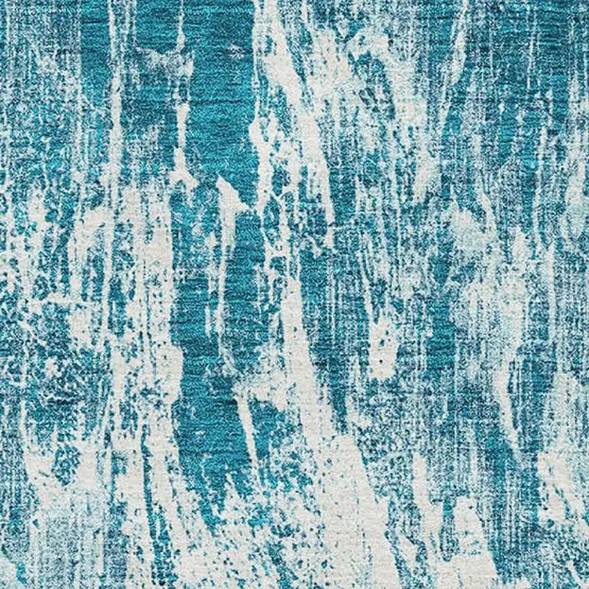 Teal And Ivory Abstract Washable Area Rug With UV Protection Photo 2