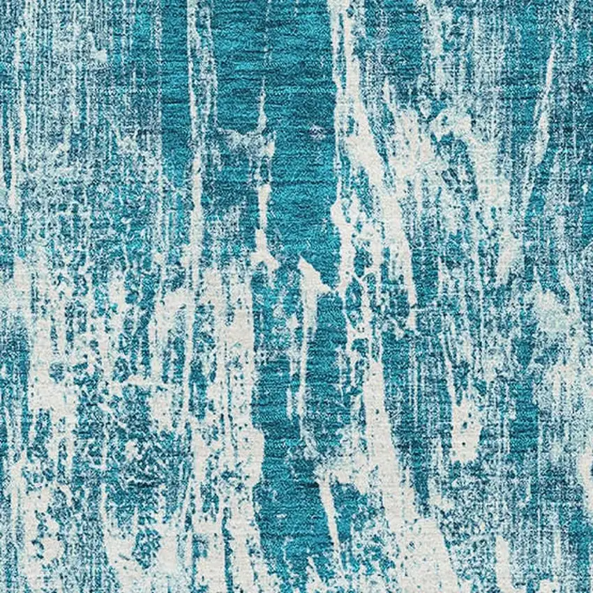 Teal And Ivory Abstract Washable Area Rug With UV Protection Photo 2